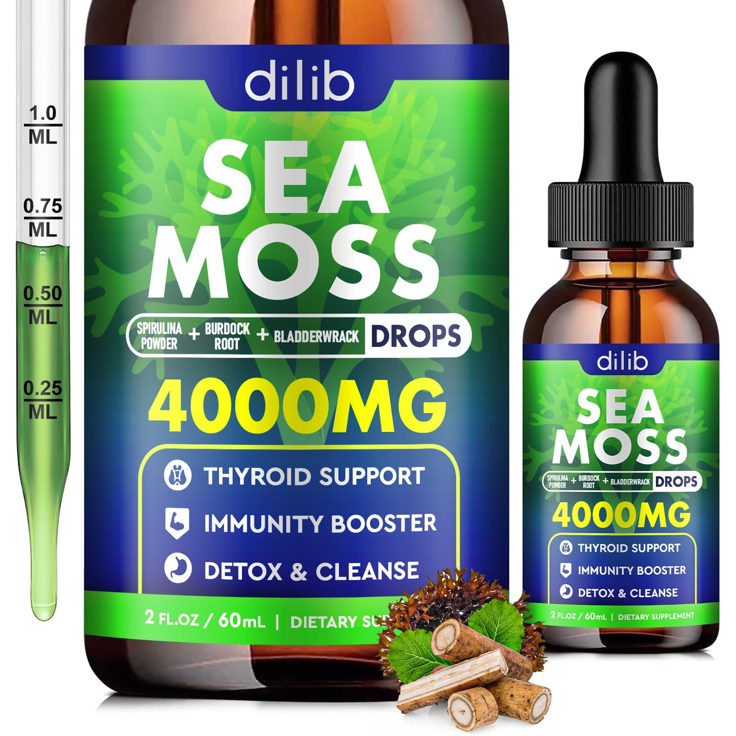 dilib Irish Sea Moss Liquid Drops: 4000mg, Organic Bladderwrack