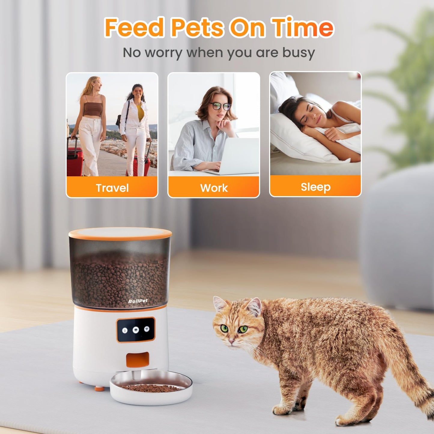 Roilpet Automatic Cat Feeder, 4L WiFi Pet Feeders with APP Control for Remote Feeding, Smart Cat Food Dispenser for Dry Food for Cat&Dog, 10s Voice Recorder, Dual Power Mode, 10 Meals Per Day, White