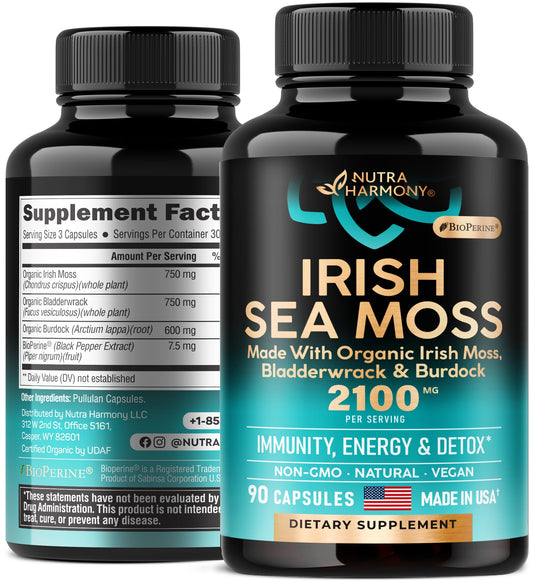 Irish Sea Moss Capsules - Made with Organic Sea Moss, Bladderwrack & Burdock Root