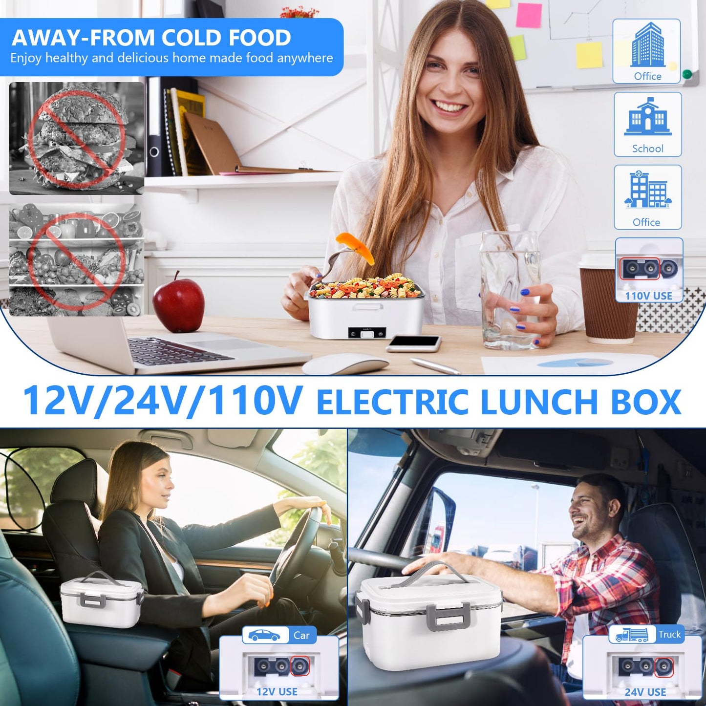 WinGaYe Electric Lunch Box for Adults,80W Faster Food Warmer Portable Food Heater for Work Travle,1.8L Leakproof Self Heating Lunchbox Container with Lid,Quick Heated Loncheras Electricas