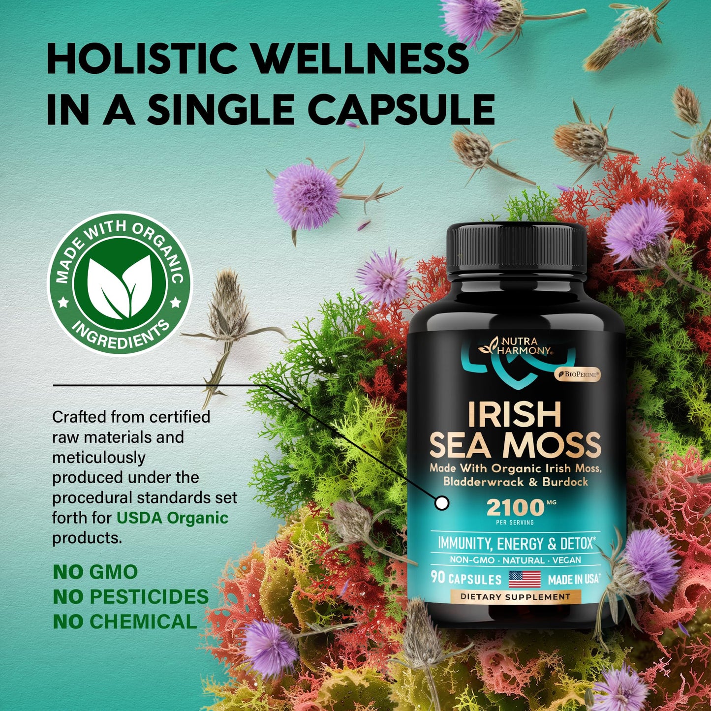 Irish Sea Moss Capsules - Made with Organic Sea Moss, Bladderwrack & Burdock Root